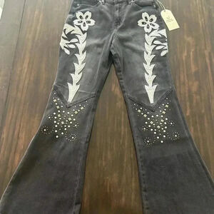 JEANS STUDDED EMBELLISHED Austin Landing Western Boot Cut Cowgirl flare Sz 9NWT